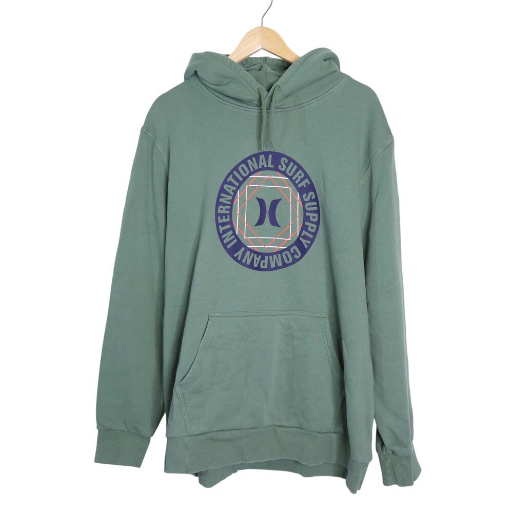 HURLEY Green Hoodie Sweatshirt Graphic Pullover Long Sleeve Men's 2XL
